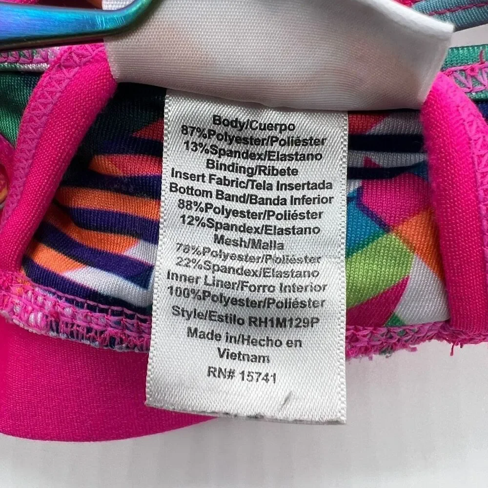 Avia Strappy Sports Bra Pink Multicolored Geometric Print Size Medium